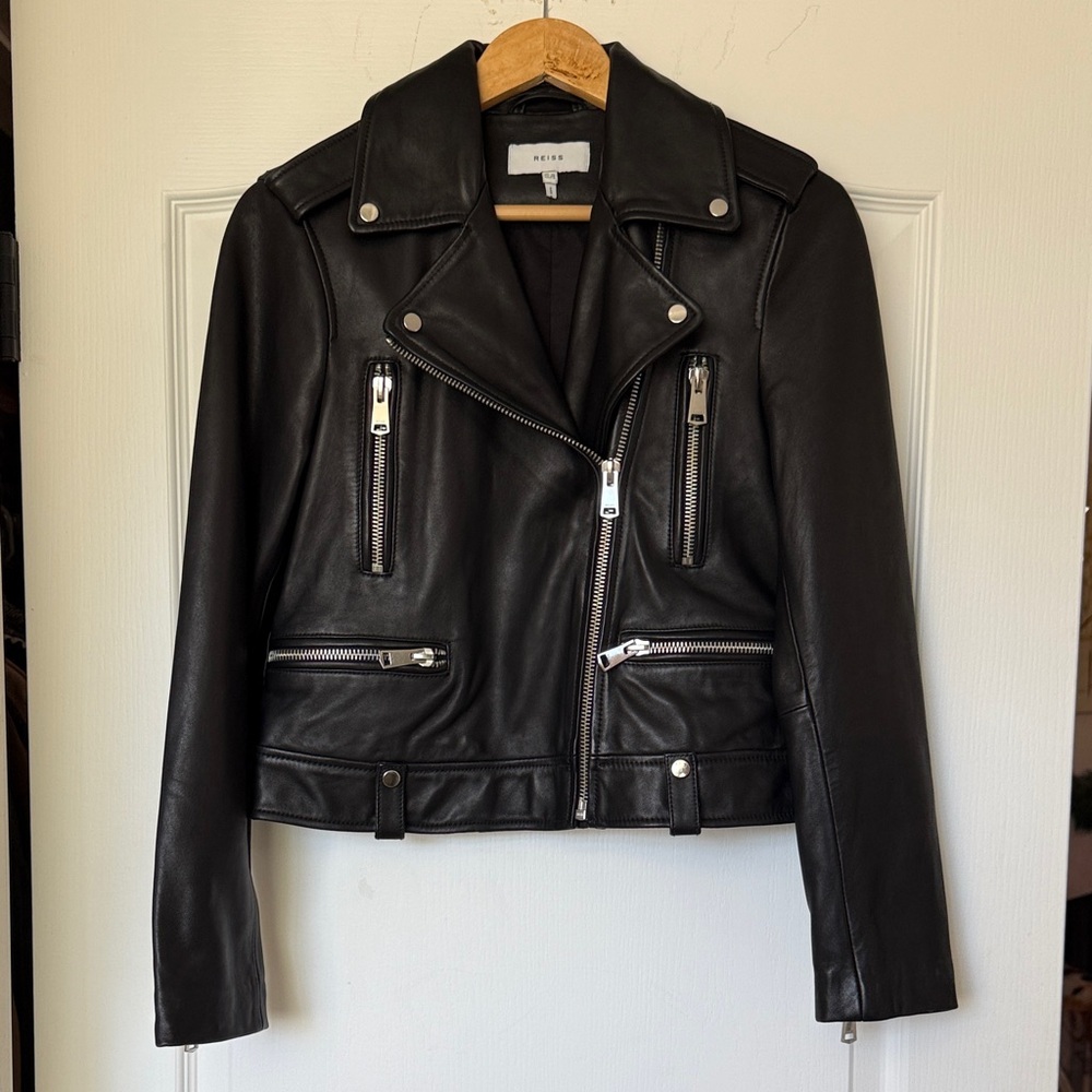 Reiss Santiago Black Leather Moto Jacket